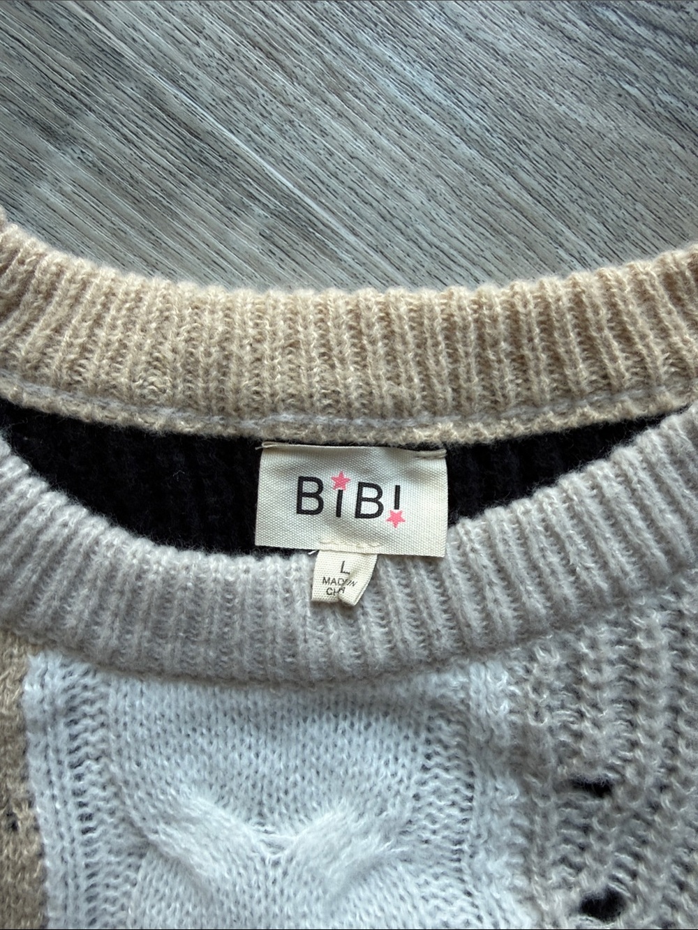 Bibi Mixed-Knit Leopard Patchwork Sweater in Beige and Black sz l oversized - Picture 2 of 5